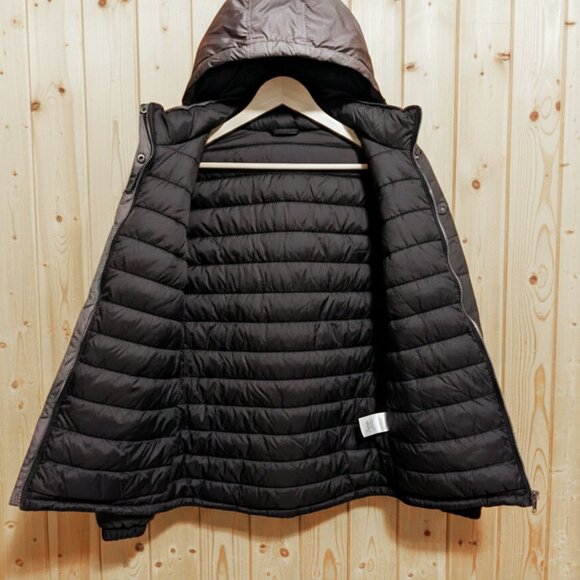 WOMEN Gray Padded Hooded Winter Jacket Sz(S) - Quilted Drawstring "Love Me Now" - Picture 3 of 10